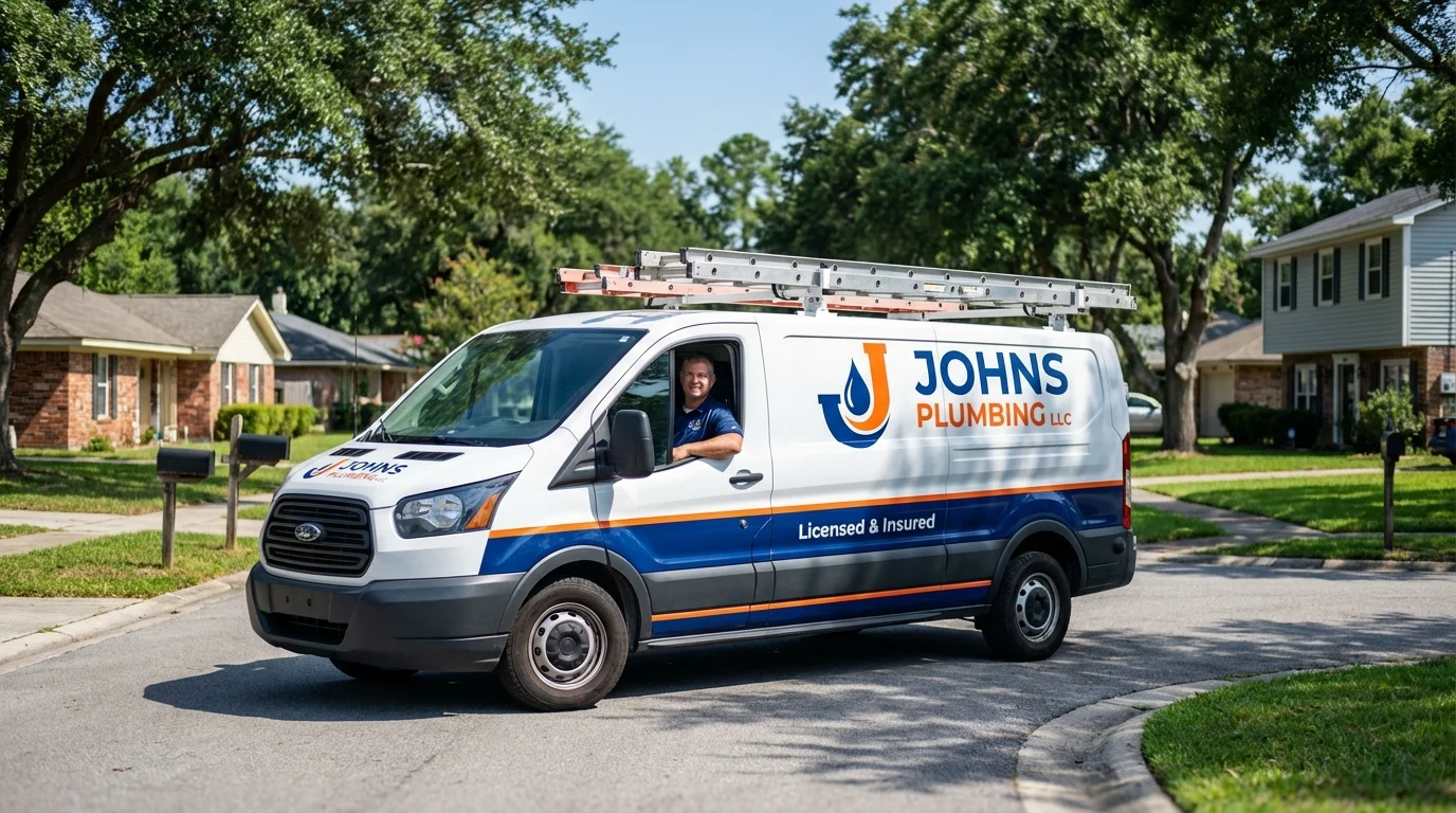 Johns Plumbing LLC service van in Louisville, OH