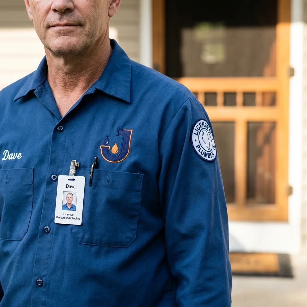 Licensed plumber showing ID badge in Louisville, OH