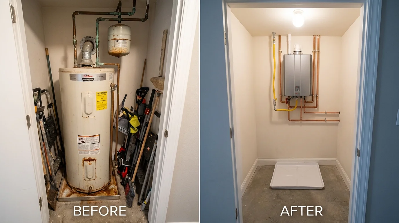 Tank water heater versus wall-mounted tankless unit comparison for Louisville, OH homeowners